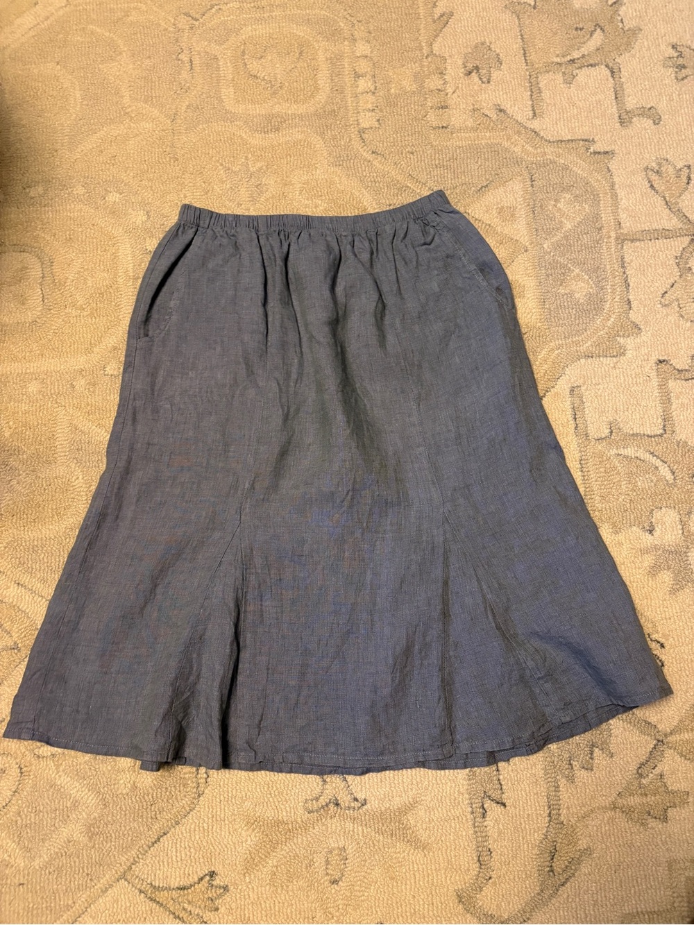 Flax Navy Linen A-Line Skirt